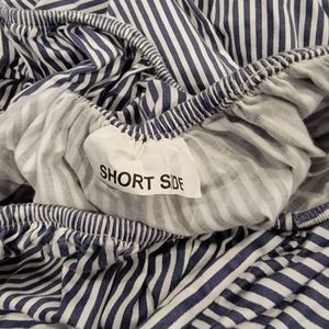 Like-new rare blue and white striped king Brooklinen cotton sheet set